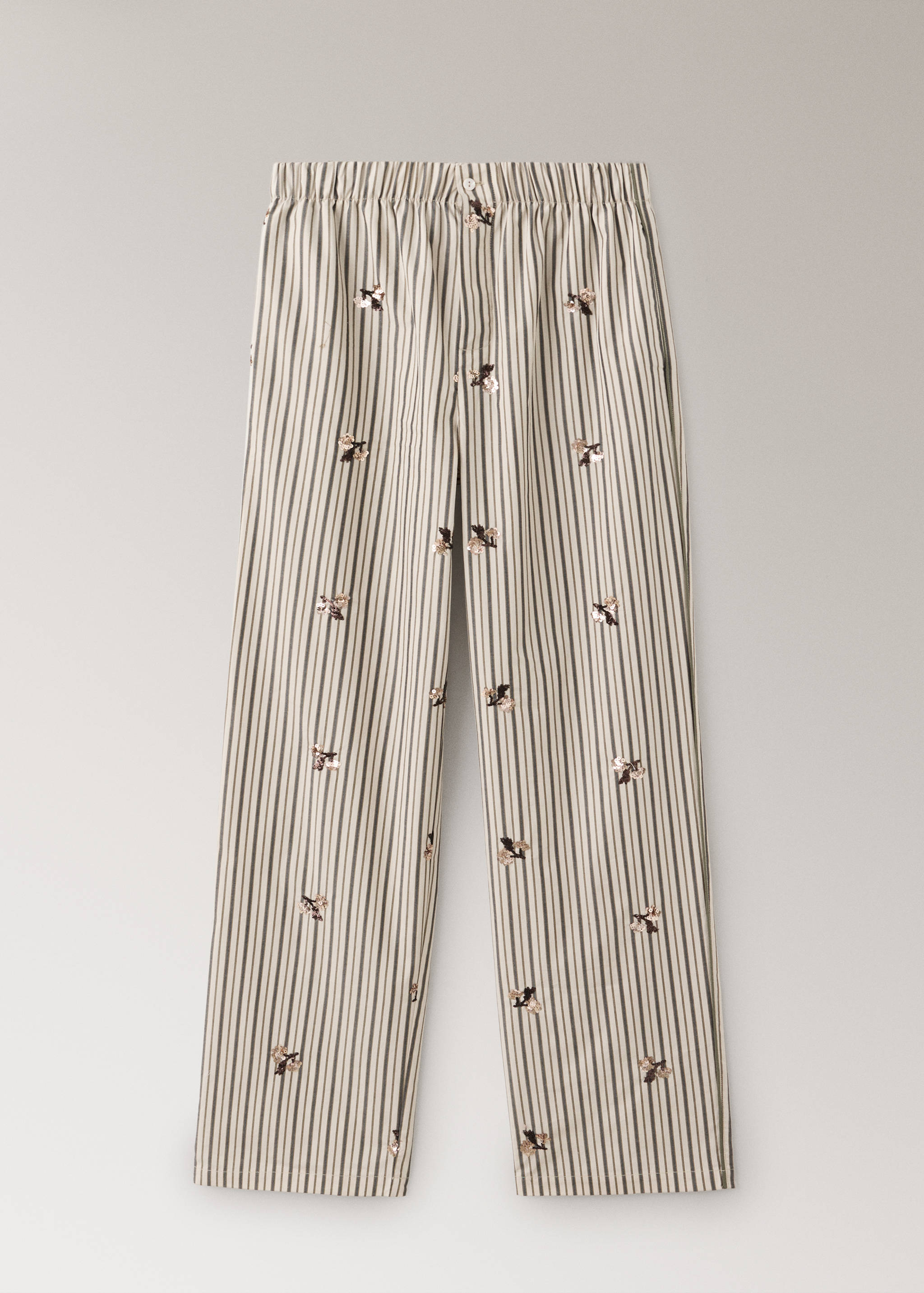 Striped pyjama trousers with embroidered flowers and sequins - Article without model