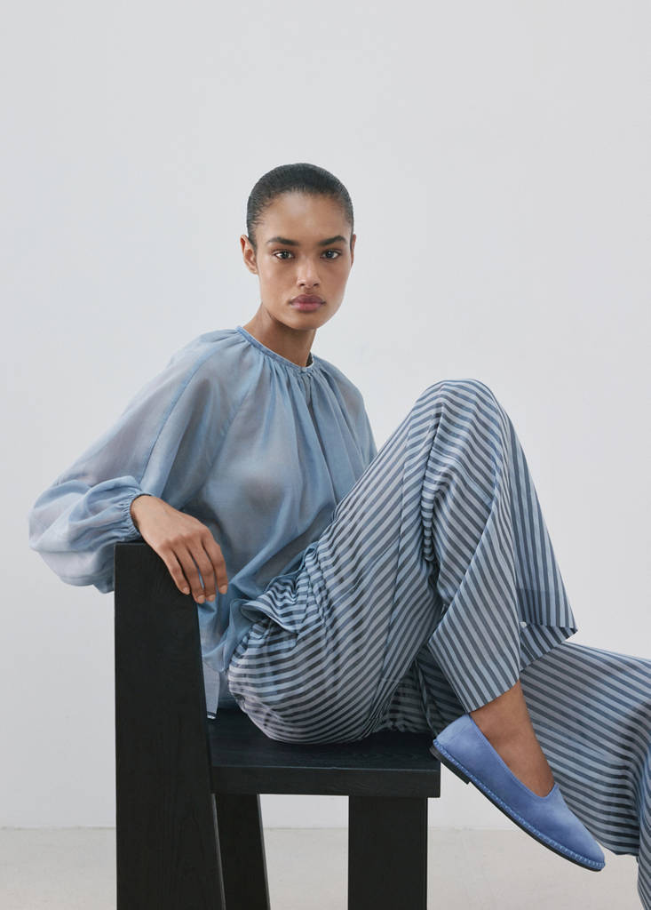 Fluid cotton pyjama shirt — Blue
