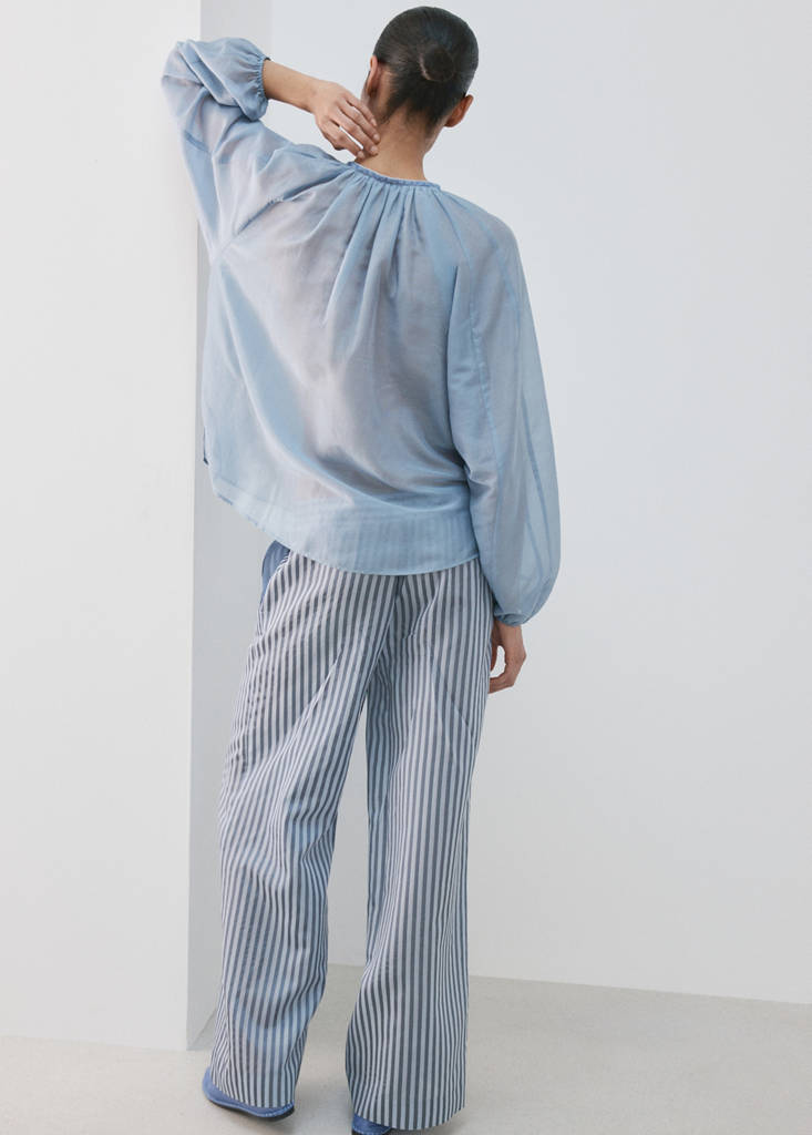 Fluid cotton pyjama shirt — Blue