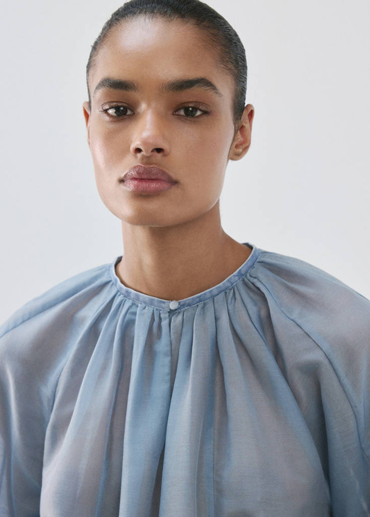 Fluid cotton pyjama shirt — Blue