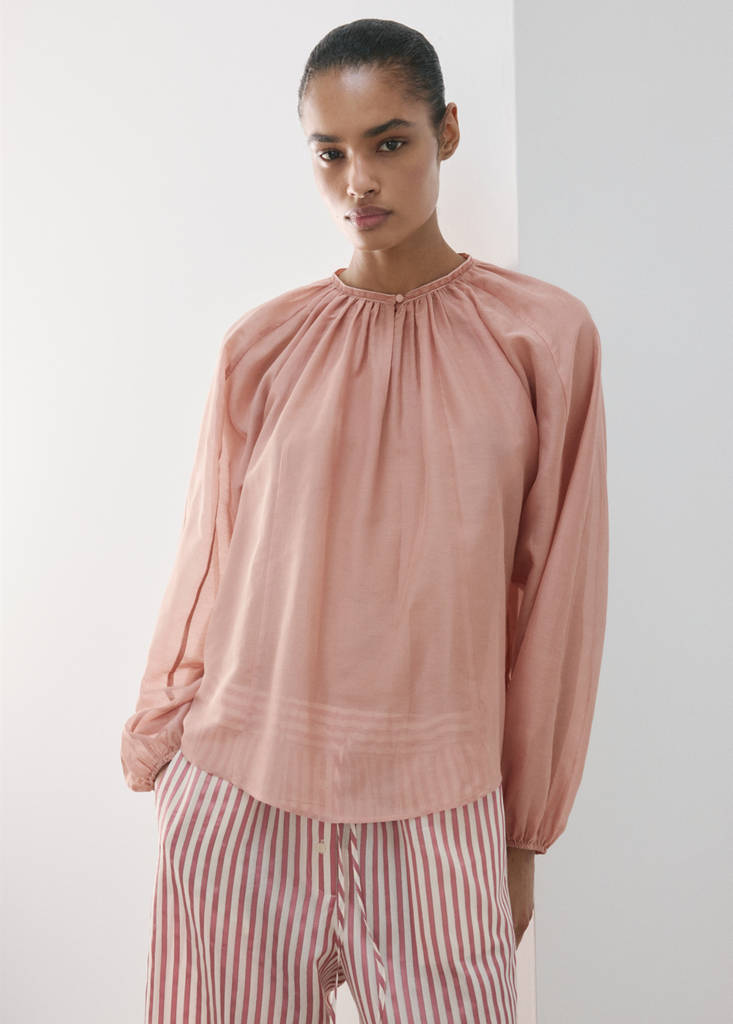 Fluid cotton pyjama shirt — Pink