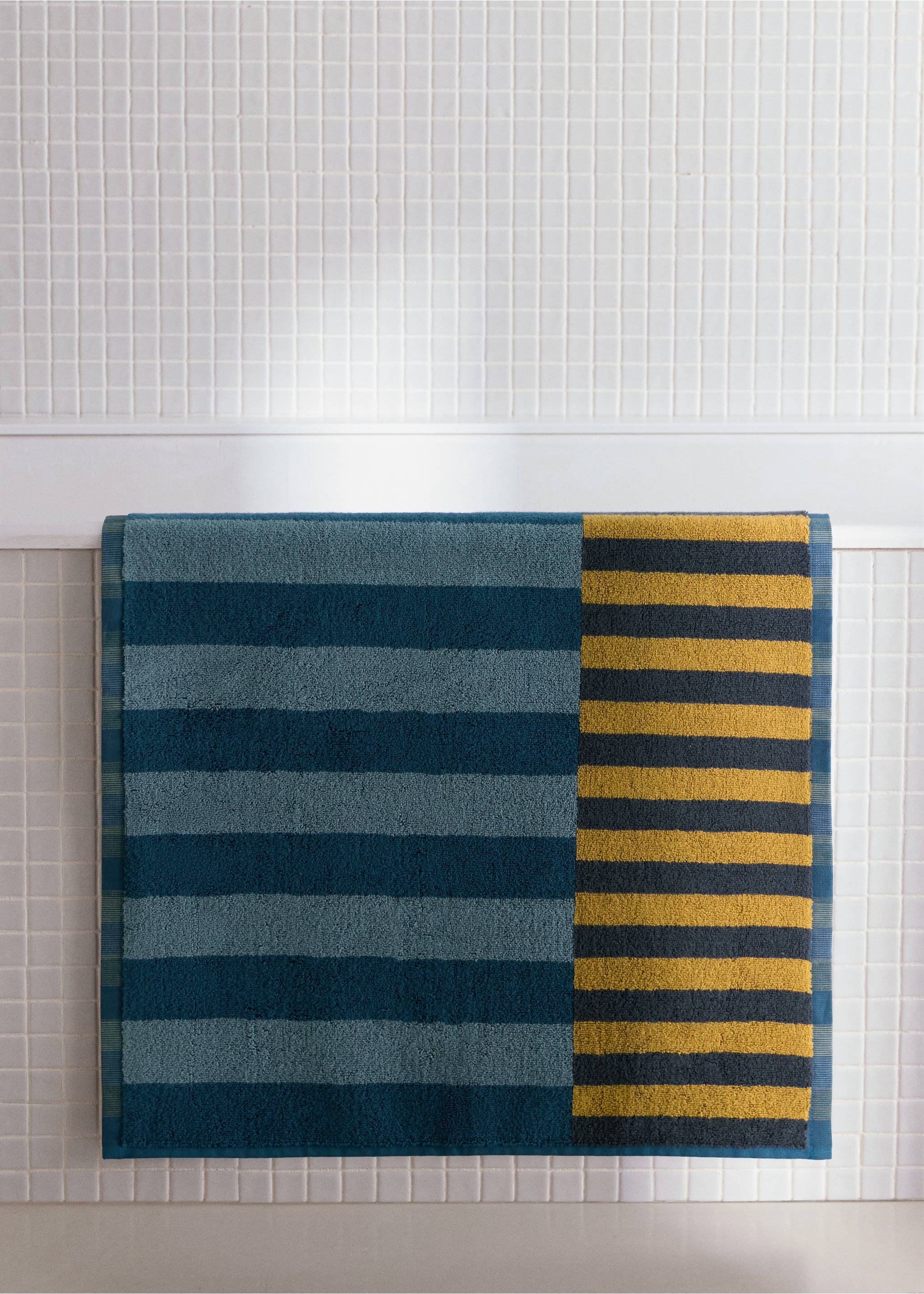 Cotton striped bath rug - General plane, Blue. Ref: 37032927-00.
