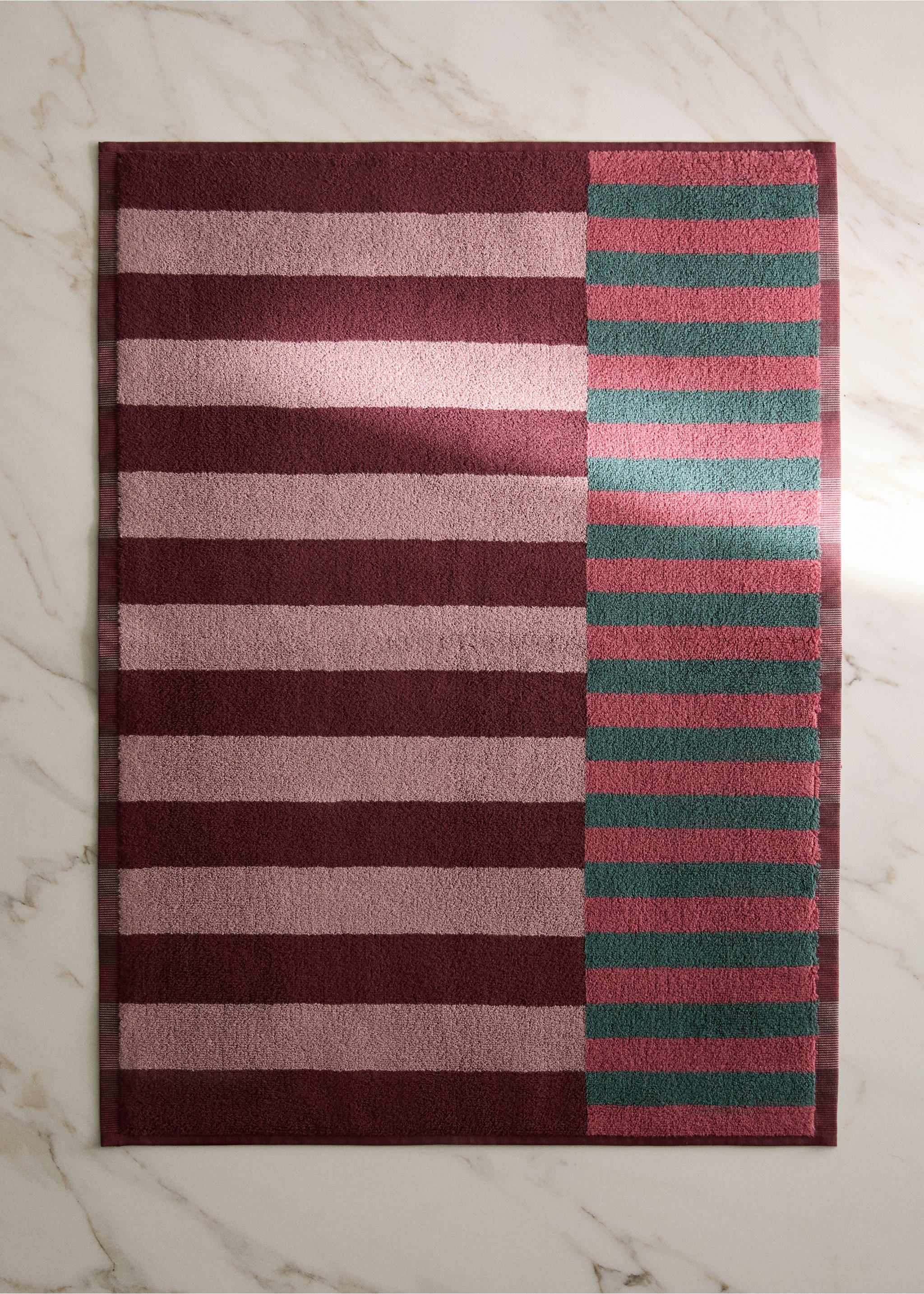 Cotton striped bath rug - General plane, Burgundy. Ref: 37032927-00.