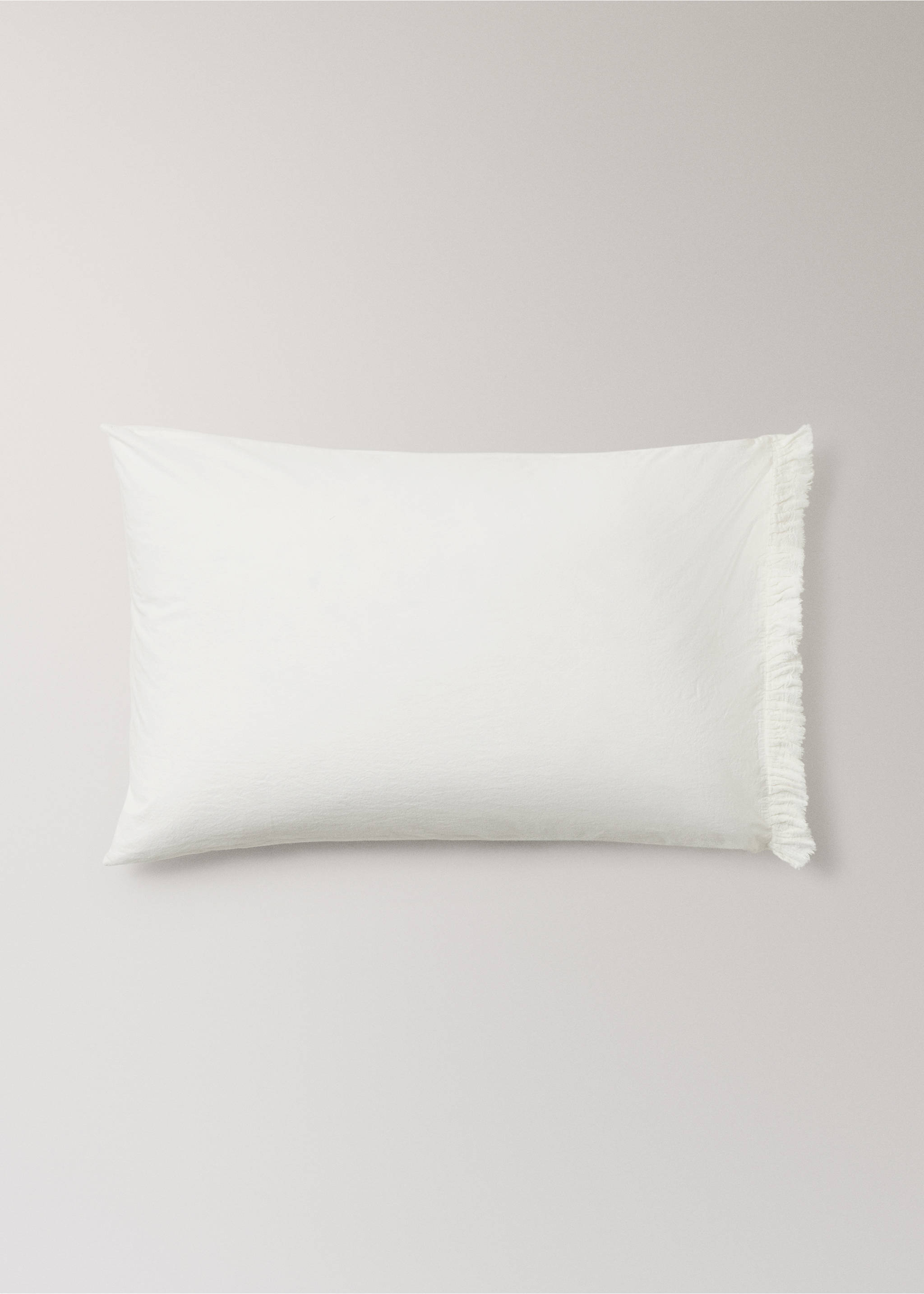 Dva povlaky na polštář z prané bavlny s volánem z roztřepeného šifonu 50x75 cm - Zboží bez modelu, Béžová. Ref: 37032931-00.