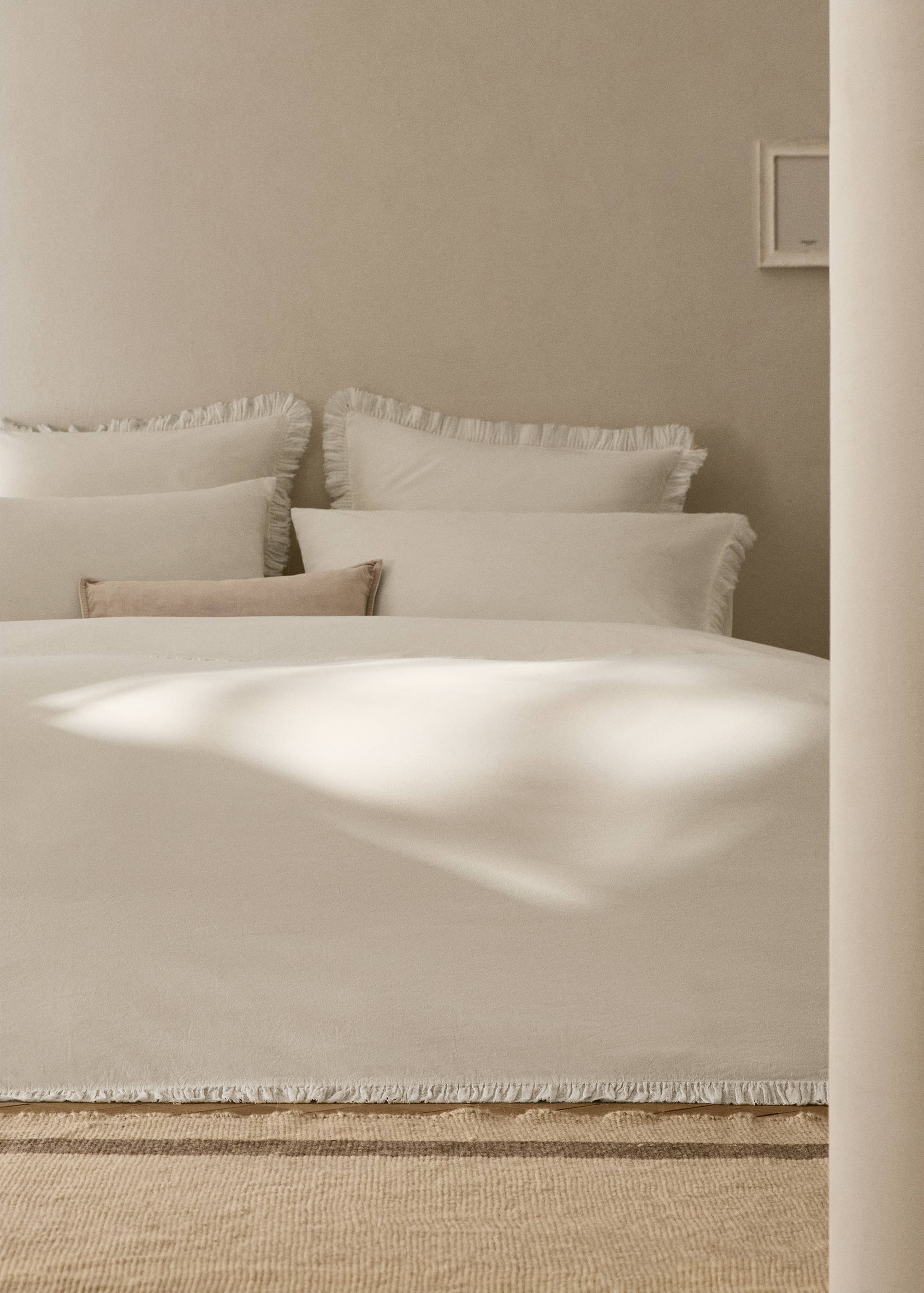 Washed cotton duvet cover with frayed gauze ruffle for 180/200 cm bed - General plane