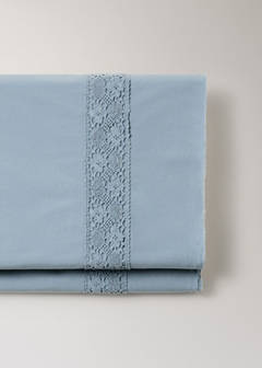 Washed cotton flat sheet with lace detail for 150/160cm bed — Blue 2