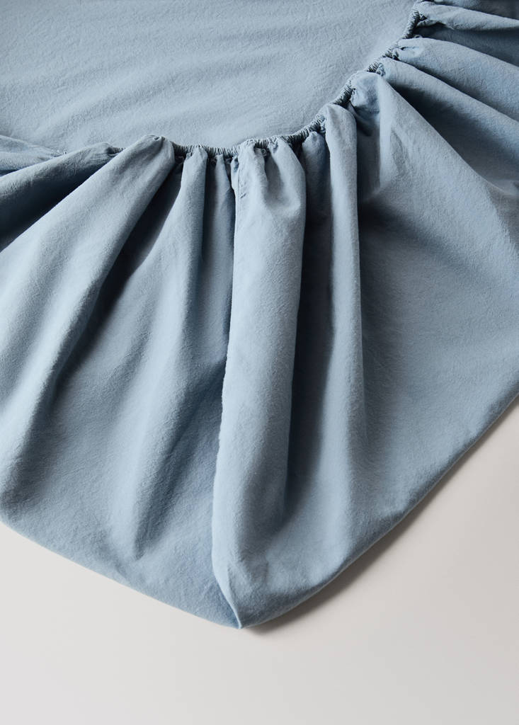 Washed cotton fitted sheet Bed 135/140 cm — Blue