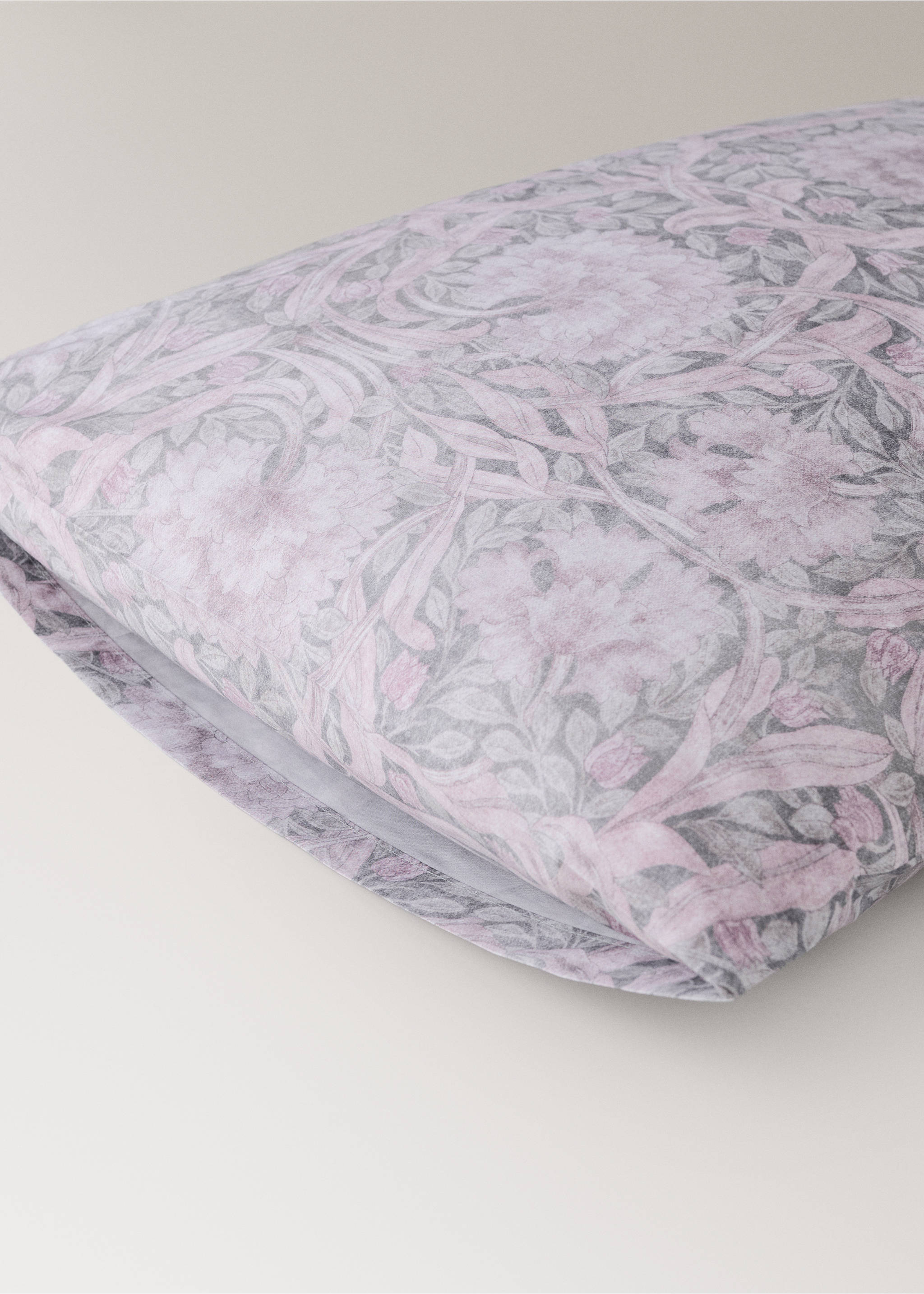 Two 200 thread count cotton percale pillowcases with floral print 50x75 cm - Details of the article 2, Dark Grey. Ref: 37032946-00.
