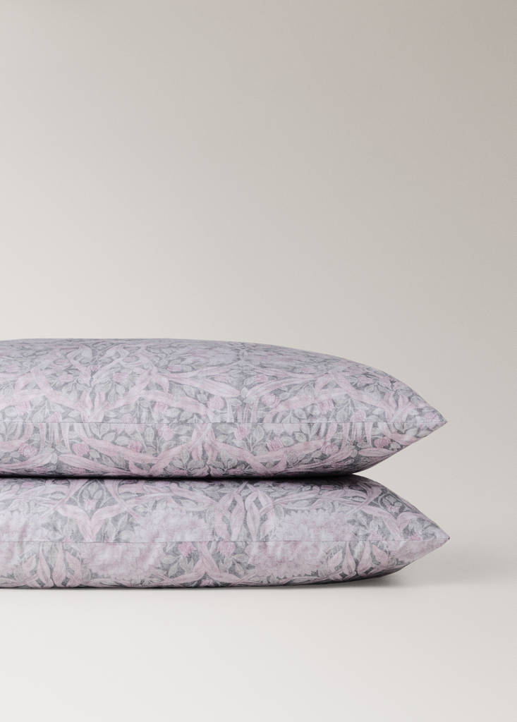 Two 200 thread count cotton percale pillowcases with floral print 50x75 cm — Dark Grey