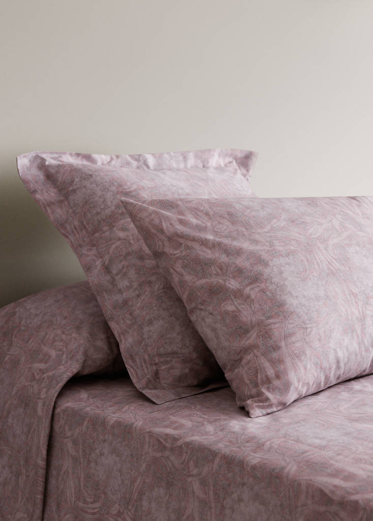 Two decorative floral print 200 thread count percale cotton pillow covers 60x60 cm — Pale Pink