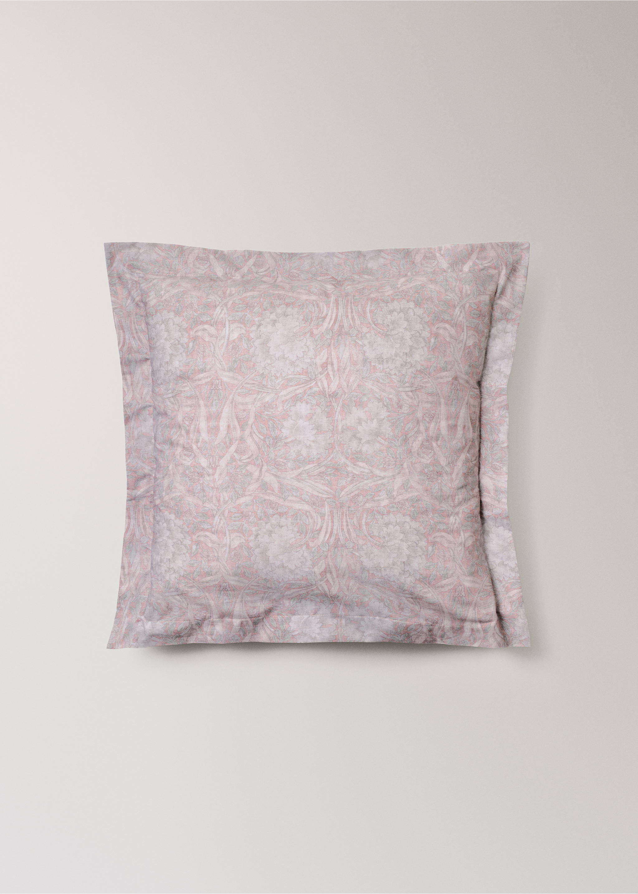 Dva povlaky na polštář z bavlněného perkálu s hustotou 200 vláken s dekorativním květinovým vzorem 60x60 cm - Zboží bez modelu, Bleděrůžová. Ref: 37032947-00.