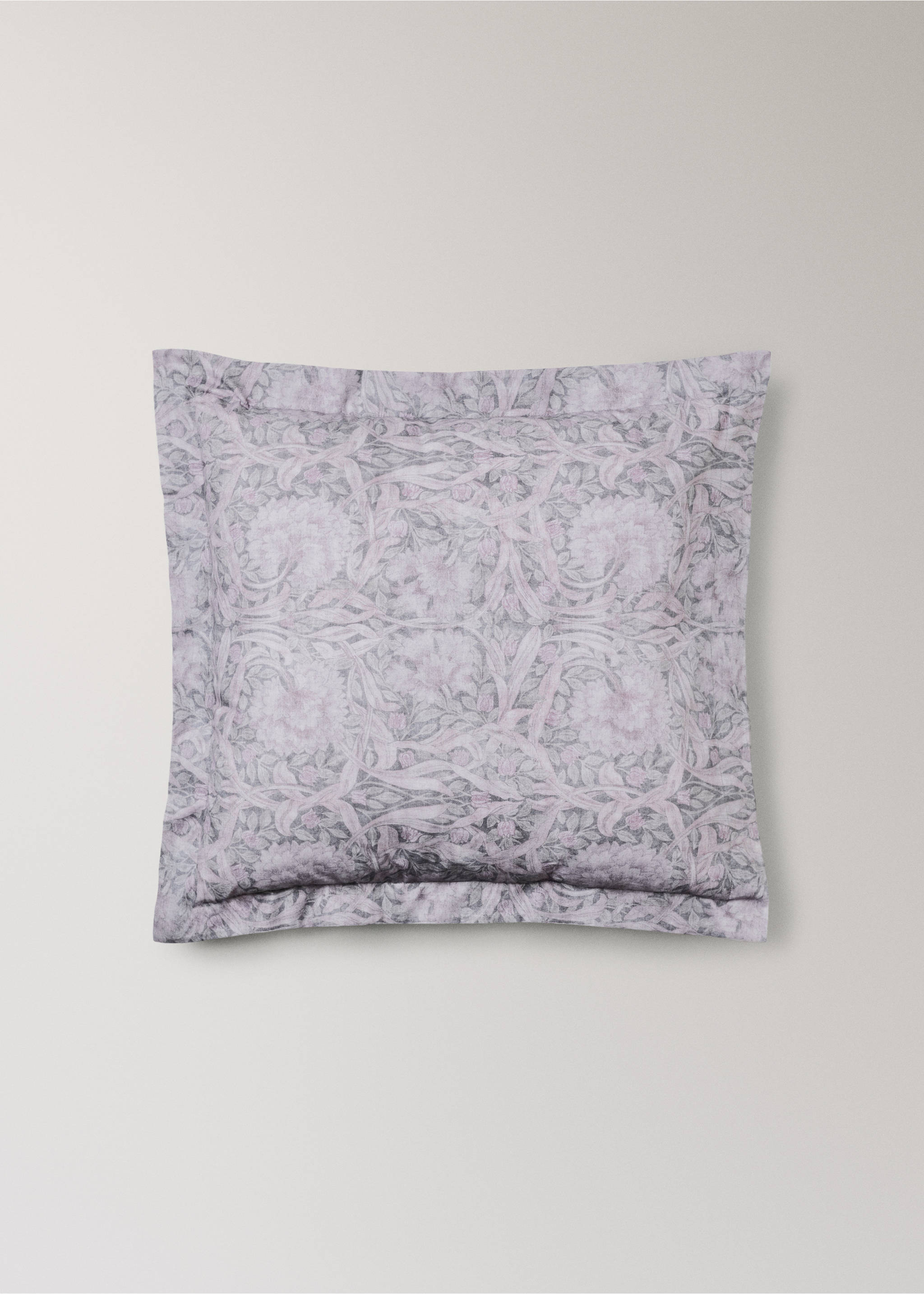 Two decorative floral print 200 thread count percale cotton pillow covers 60x60 cm - Article without model, Dark Grey. Ref: 37032947-00.