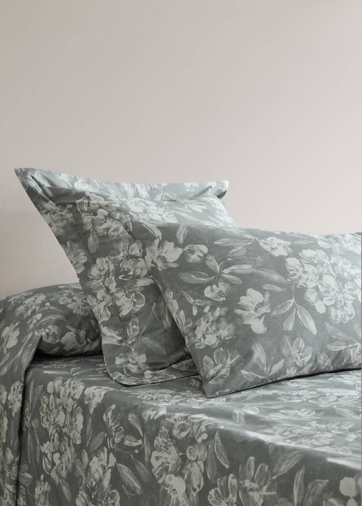 Percale cotton floral pillow cover 45 x 110 cm — Medium Green