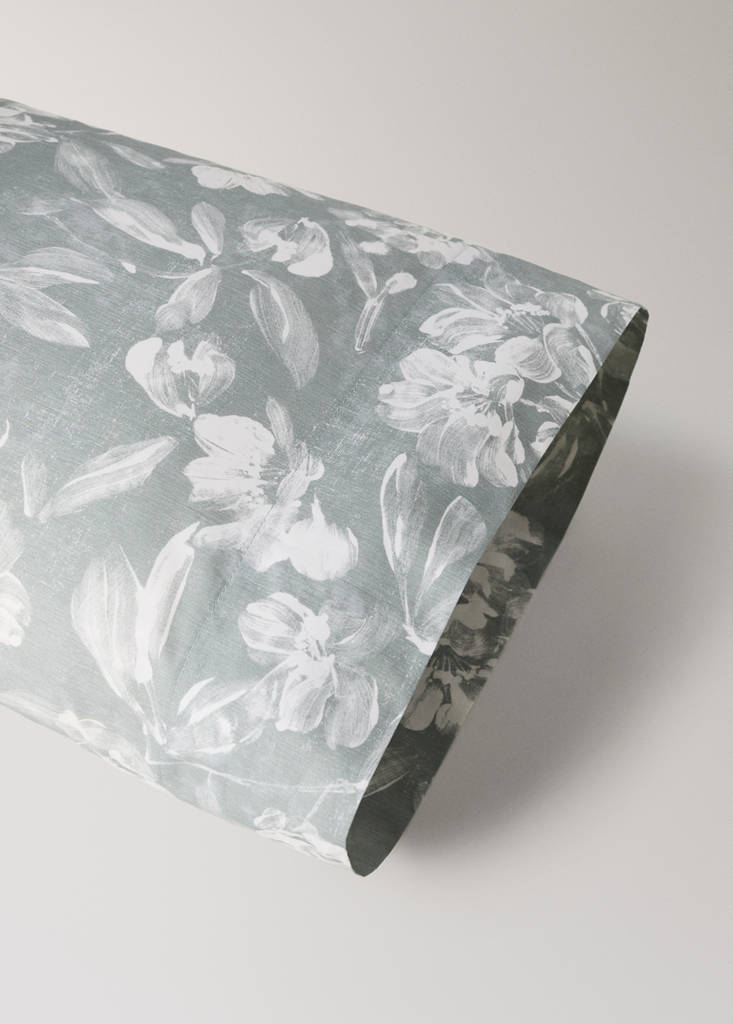 Percale cotton floral pillow cover 45 x 110 cm — Medium Green
