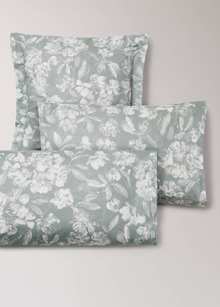 Percale cotton floral pillow cover 45 x 110 cm — Medium Green
