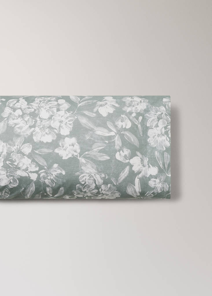Percale cotton floral pillow cover 45 x 110 cm — Medium Green