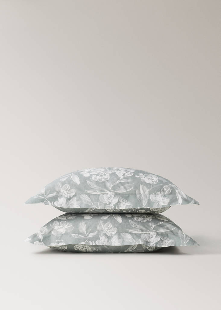 Pack of 2 floral print cotton percale pillowcases — Medium Green