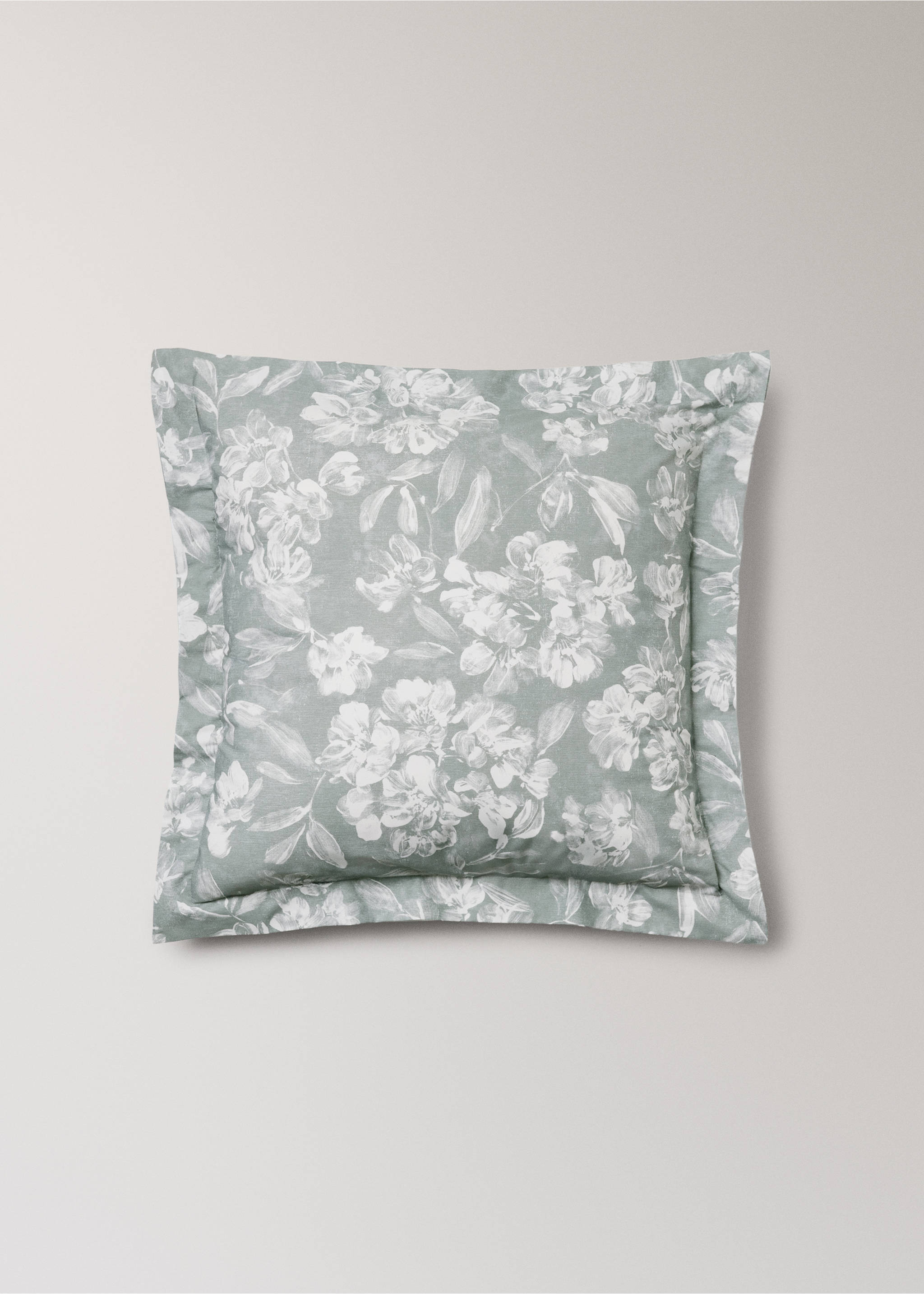 Pack of 2 floral print cotton percale pillowcases - Article without model, Medium Green. Ref: 37032949-00.