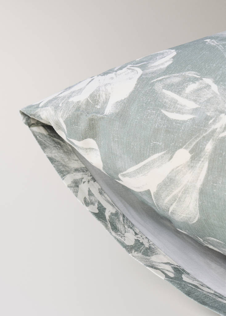 Pack of 2 cotton floral pillowcases 50x75 cm — Medium Green