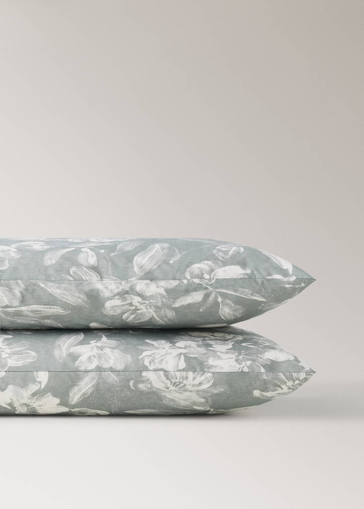 Pack of 2 cotton floral pillowcases 50x75 cm — Medium Green
