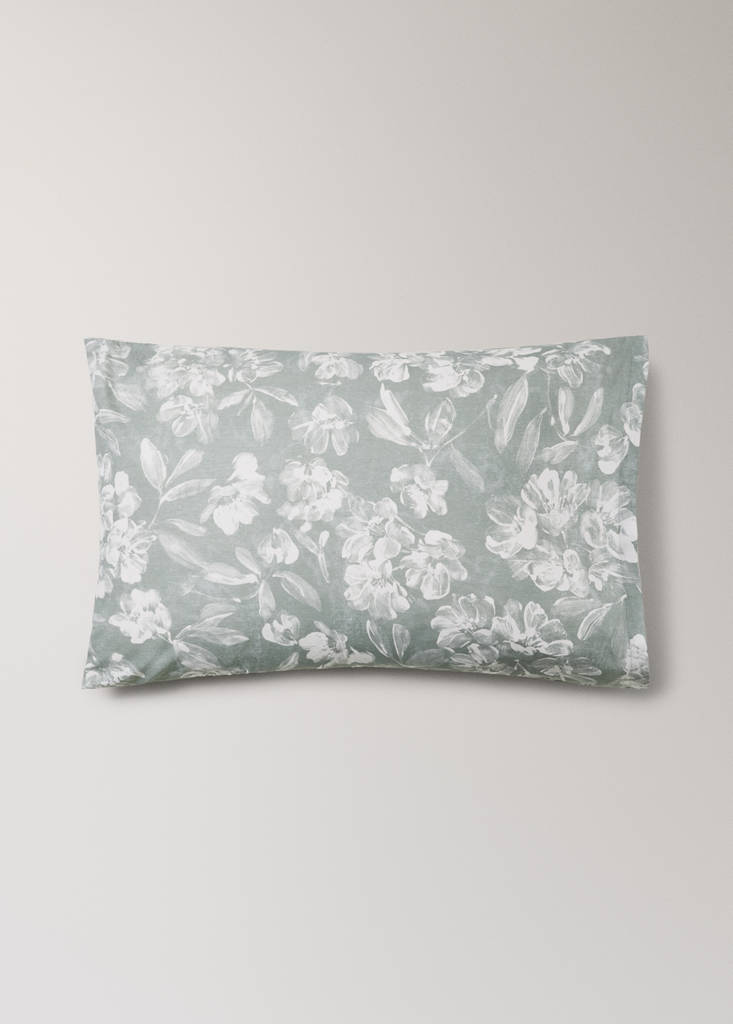 Pack of 2 cotton floral pillowcases 50x75 cm — Medium Green
