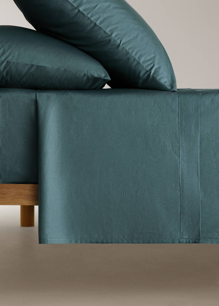 Percale cotton top sheet 200 thread count for 135/140cm bed — Green