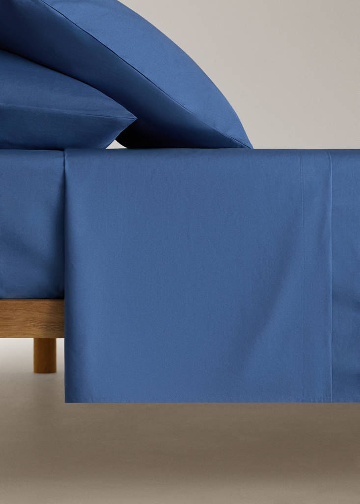 Percale cotton top sheet 200 thread count for 135/140cm bed — Indigo Blue