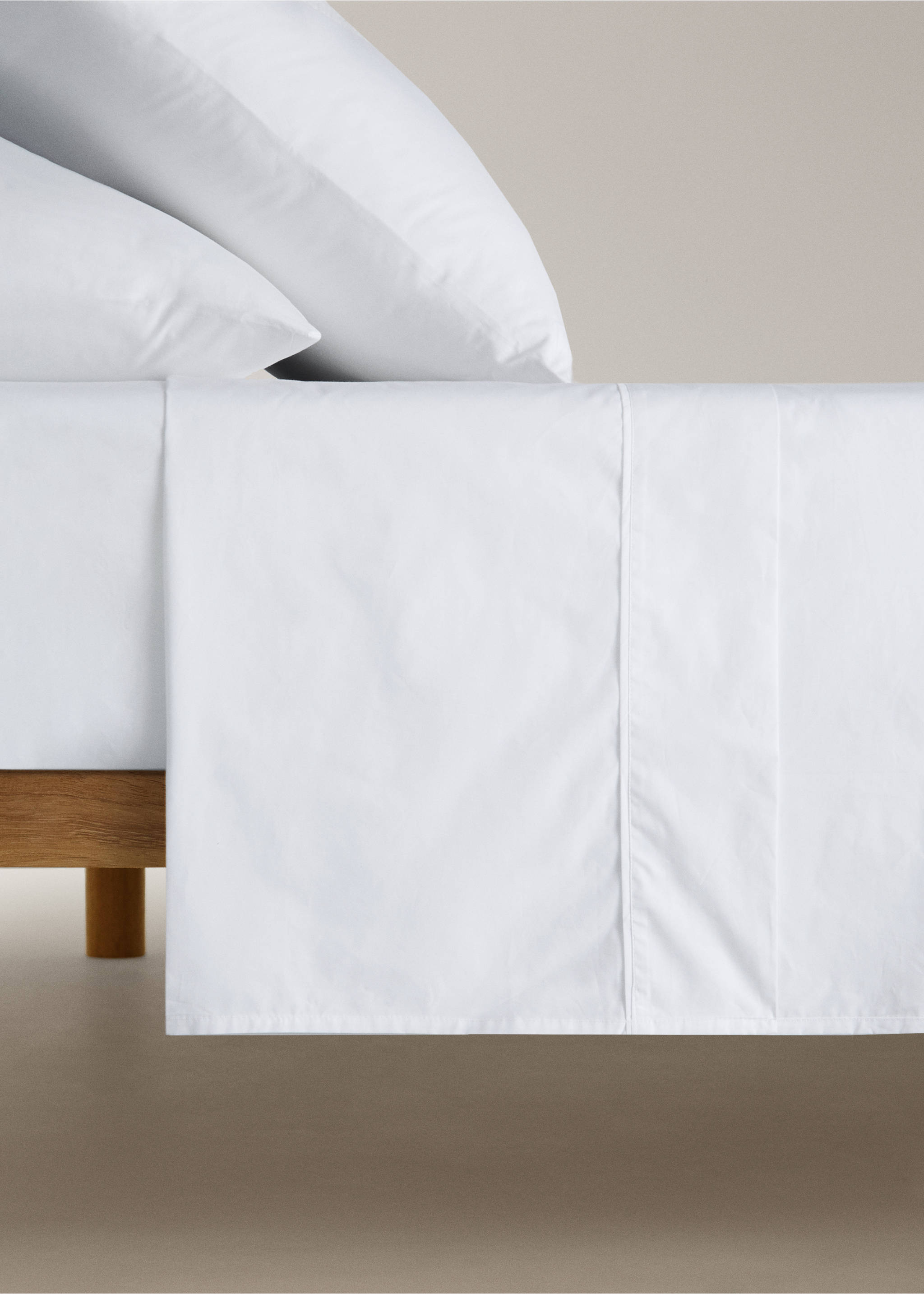 Sábana encimera algodón percal 300 hilos detalle vivo  cama 150/160 cm - Artículo sin modelo, Blanco. Ref: 37032968-00.