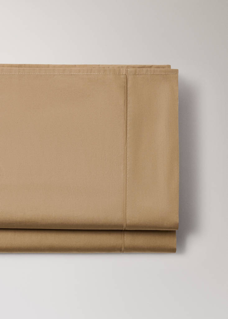 Percale cotton flat sheet, 300 thread count, piping detail, for 150/160 cm bed — Tobacco Brown