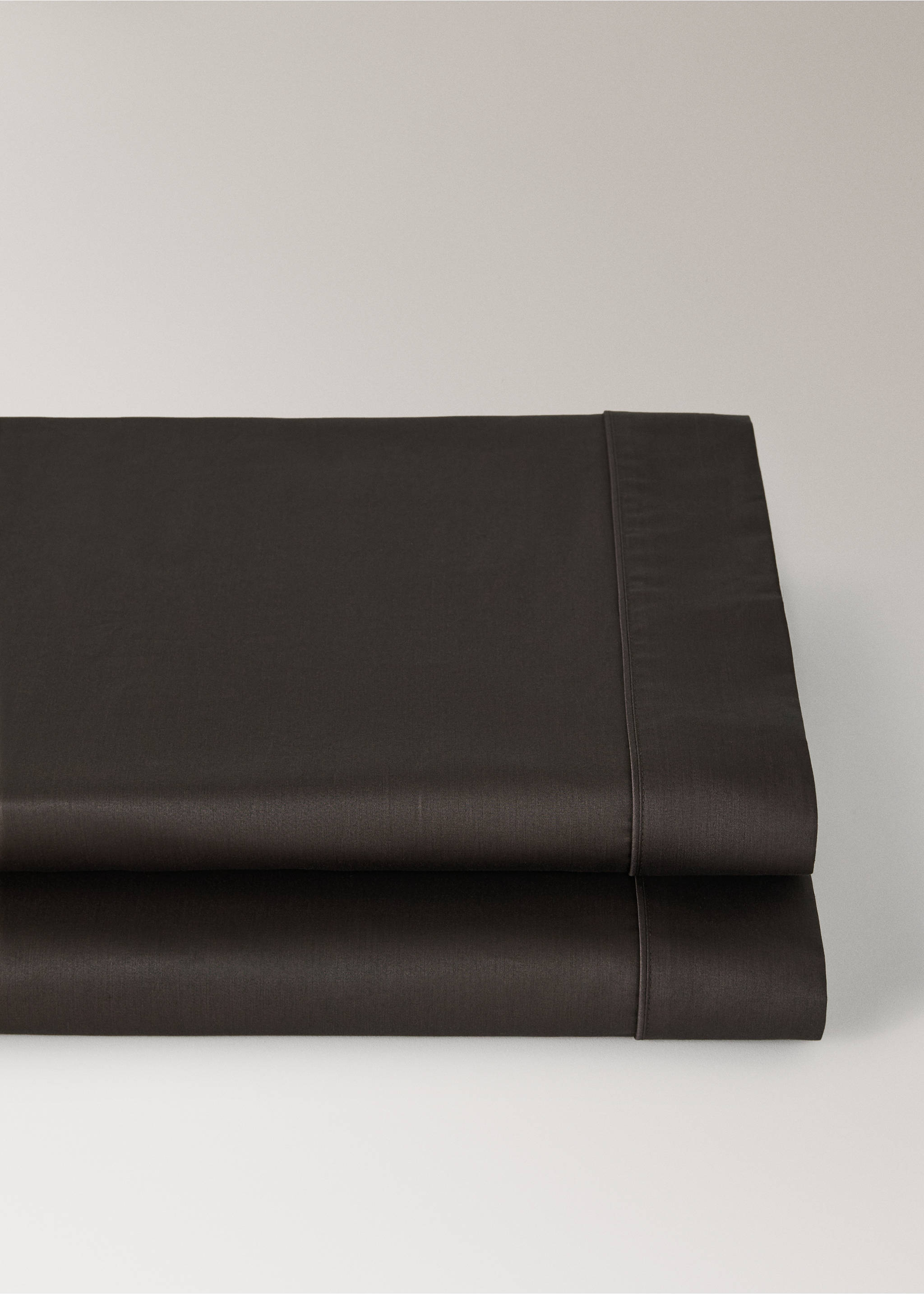 600 threads washed cotton flat sheet King bed - Details of the article 2, Brown. Ref: 37032974-00.