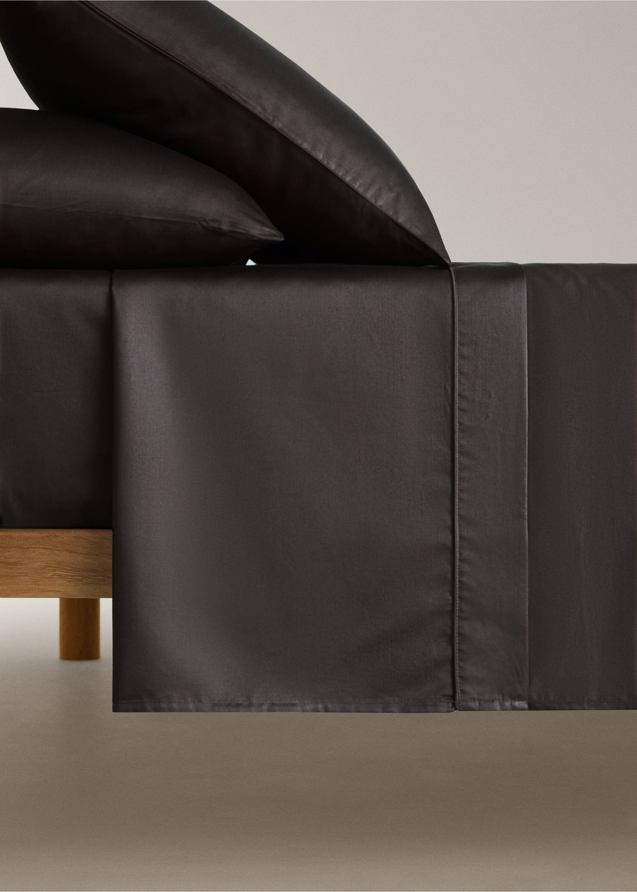 600 threads washed cotton flat sheet King bed - Article without model, Brown. Ref: 37032974-00.