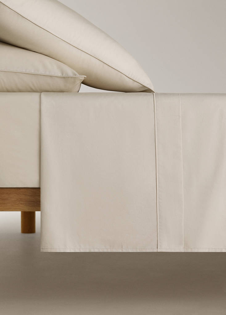 Top sheet 100% percale cotton for 150/160 cm bed — Sand