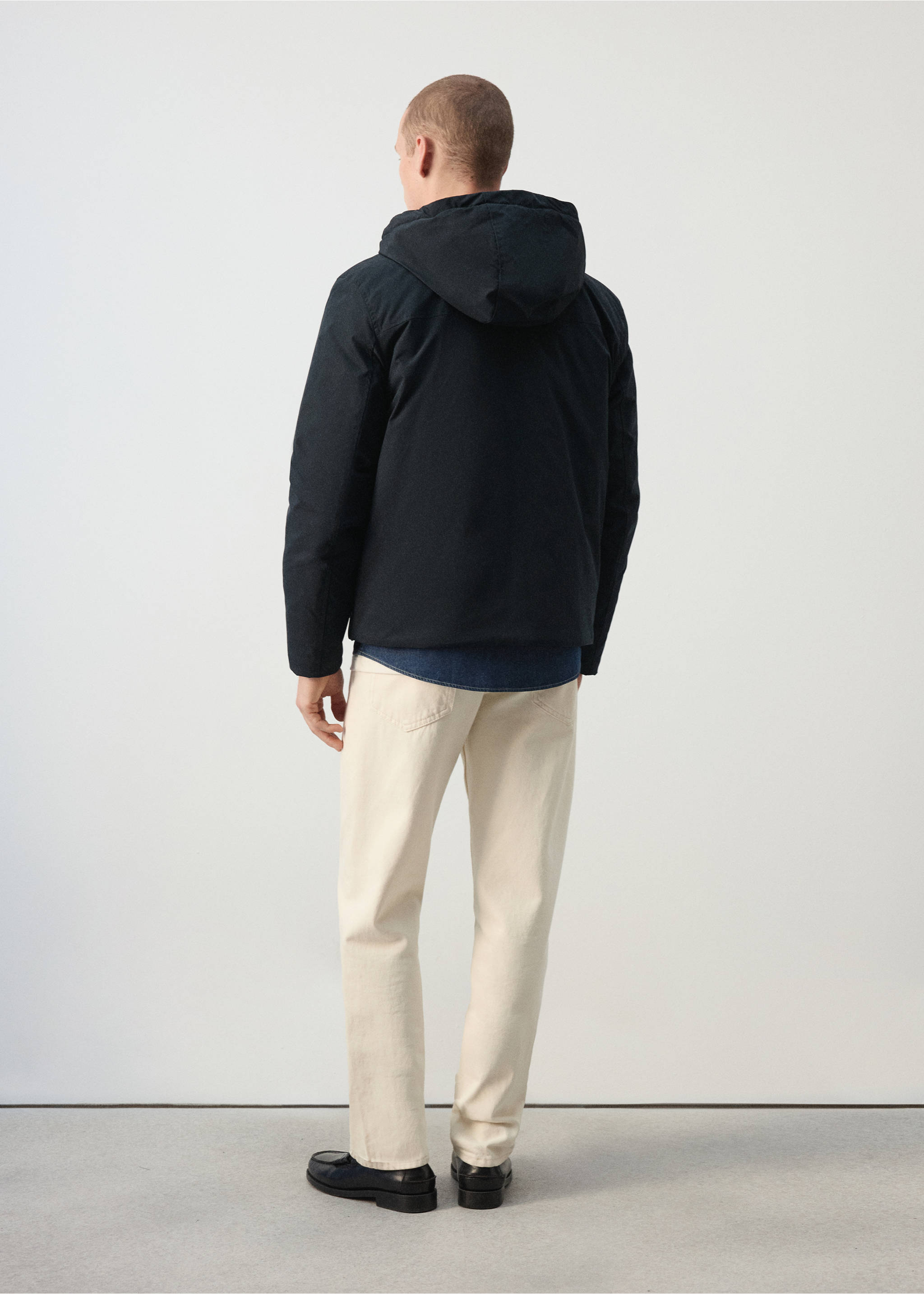 Blouson technique à capuche imperméable - Verso de l’article, Bleu nuit. Ref: 37033274-00.