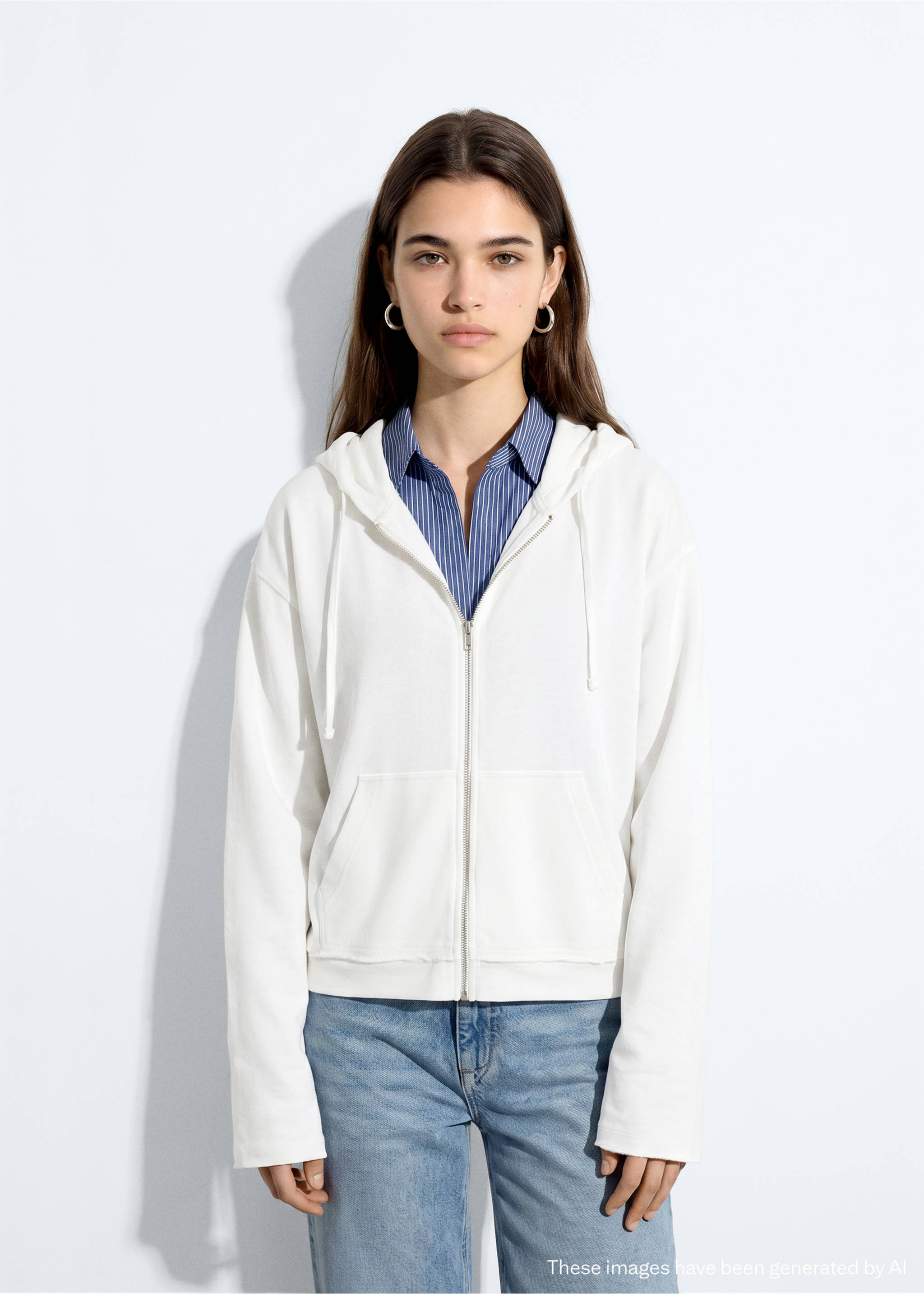 Cotton blend hooded jacket - Medium plane, Off White. Ref: 37033281-00.
