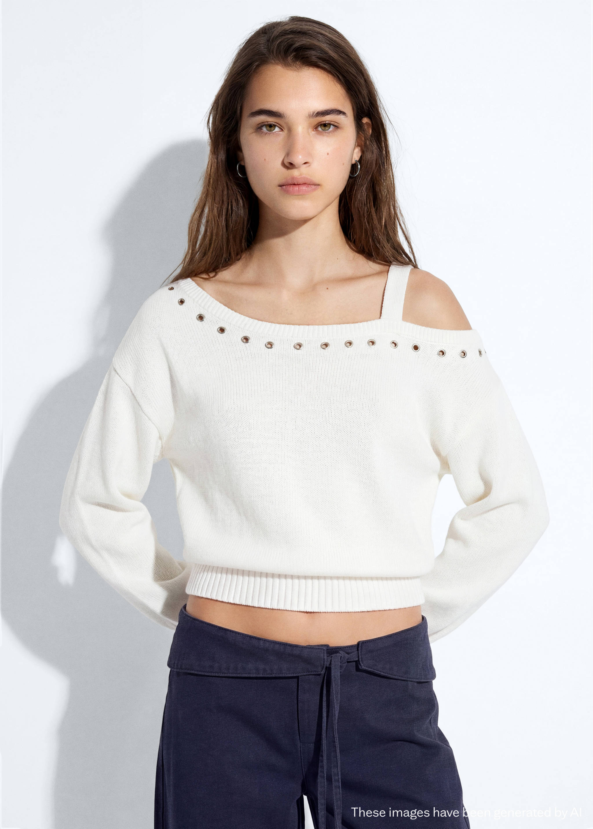 Pull asymétrique en maille 100 % coton - Plan moyen