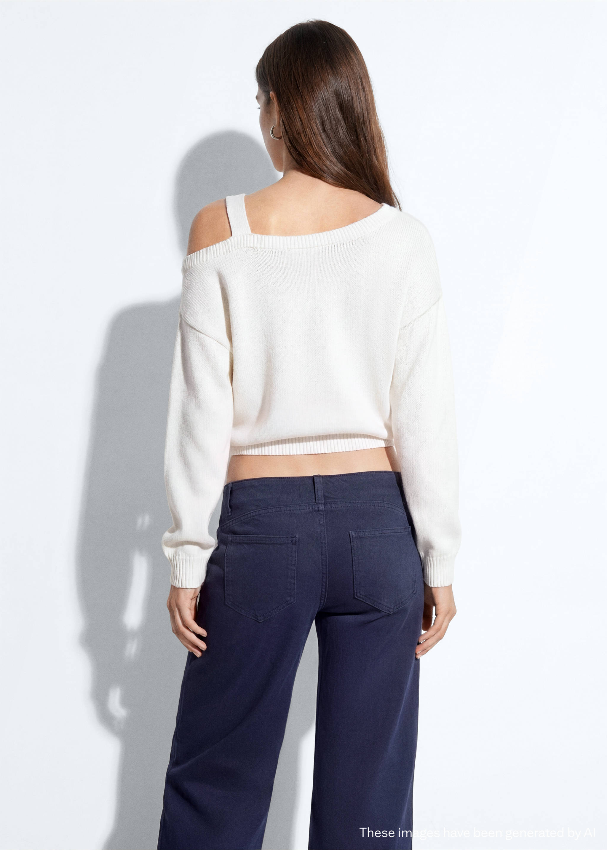 Pull asymétrique en maille 100 % coton - Verso de l’article, Blanc. Ref: 37033286-00.