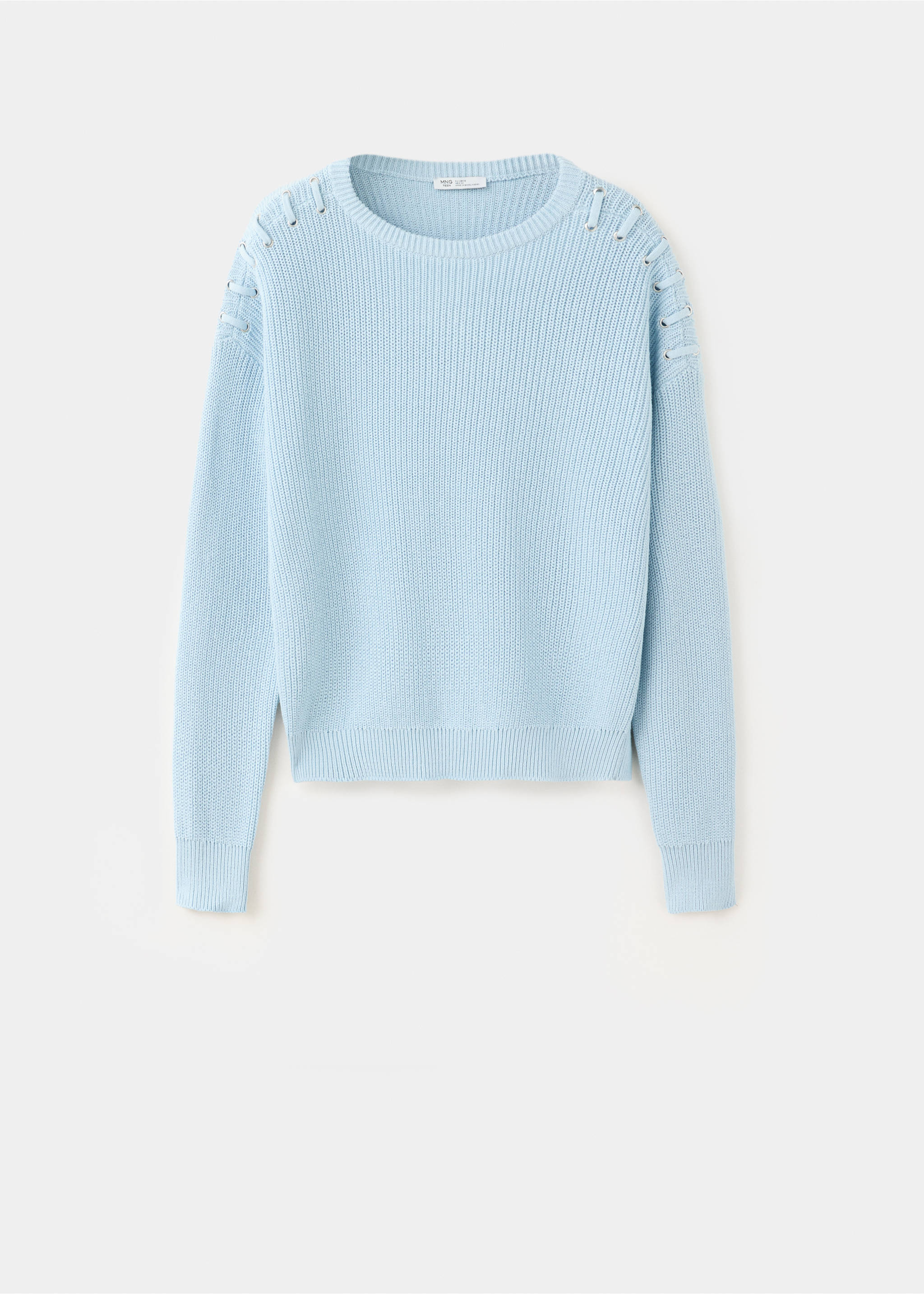 Cotton jumper with buttonhole detailing - Article without model, Sky Blue. Ref: 37033287-00.