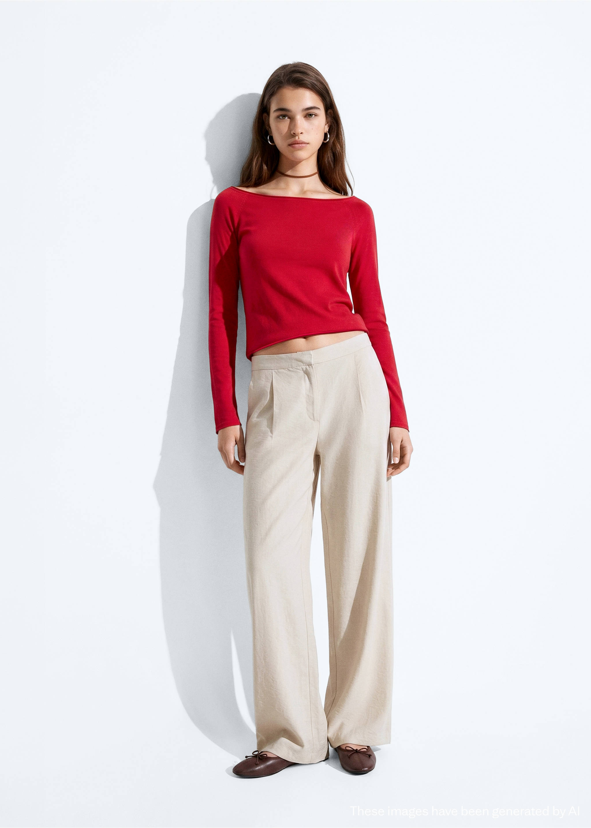 100% cotton boat neck sweater - General plane, Red. Ref: 37033289-00.