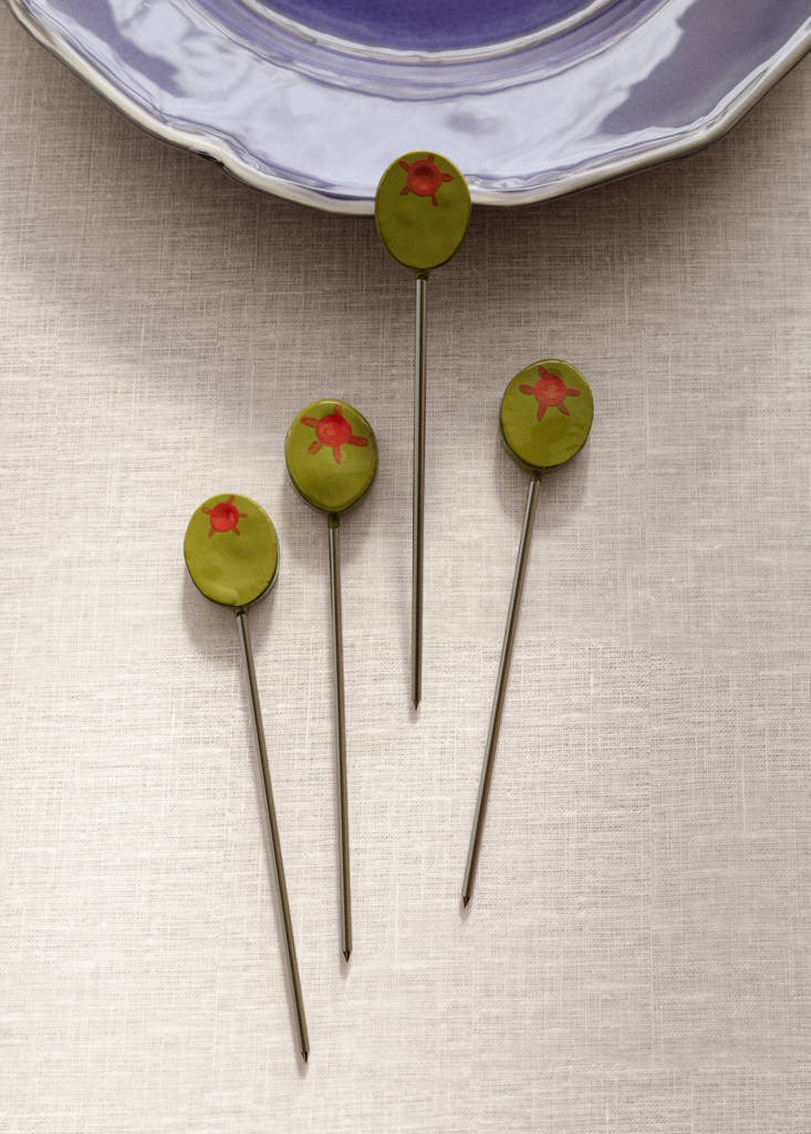 Pack of 4 tomato chopstick holders — Olive Green