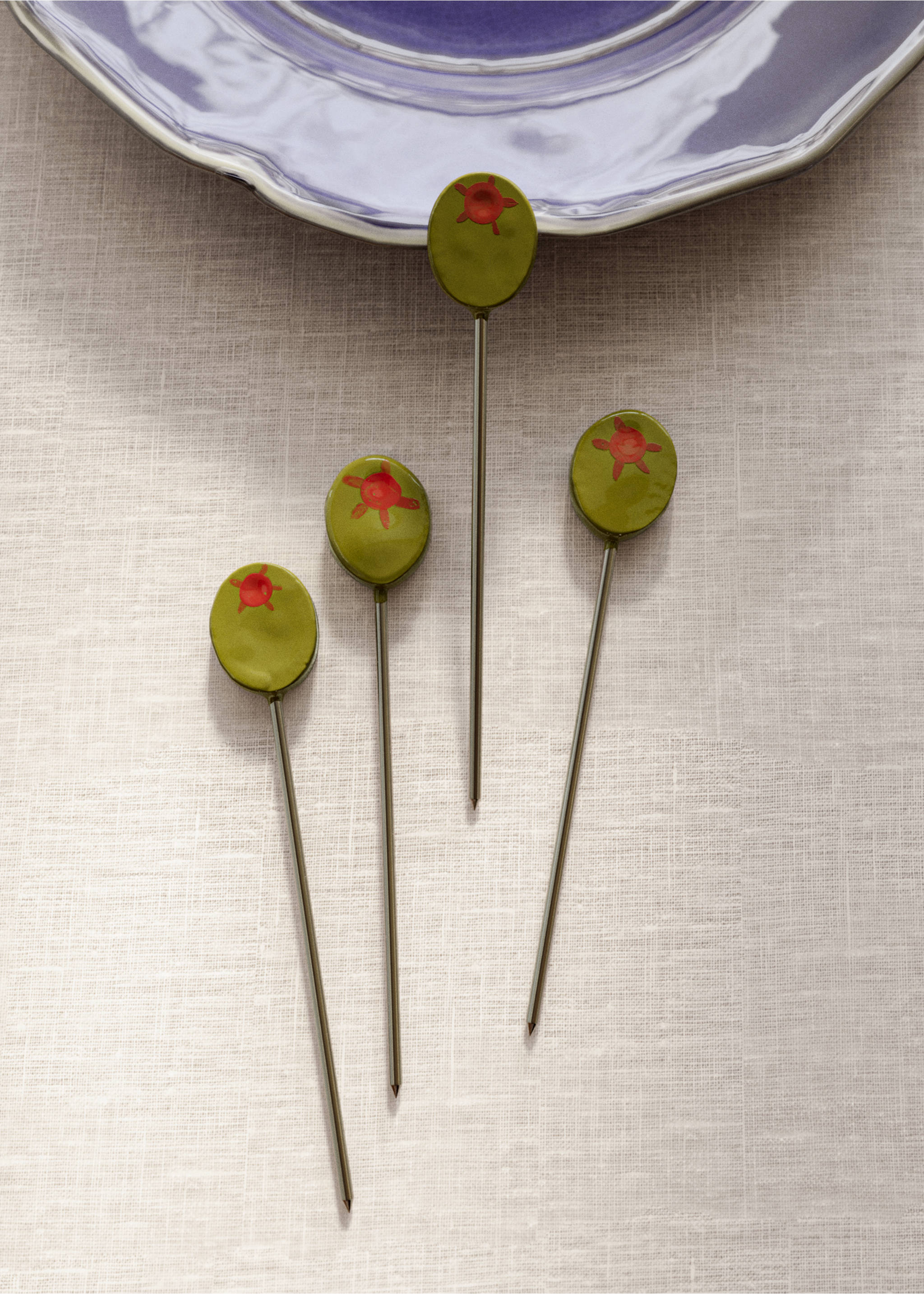 Pack of 4 olive picks with stand - General plane, Olive Green. Ref: 37033297-00.