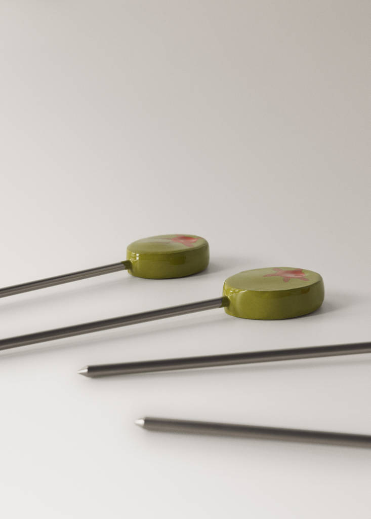 Pack of 4 tomato chopstick holders — Olive Green