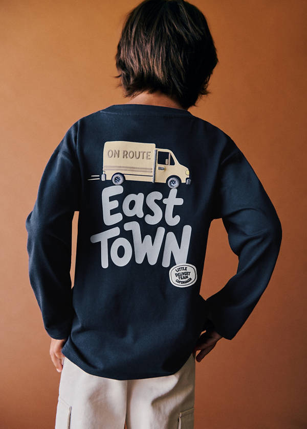 Printed cotton-blend t-shirt — Navy