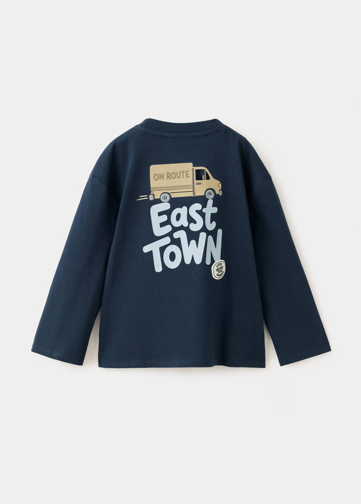 Printed cotton-blend t-shirt — Navy