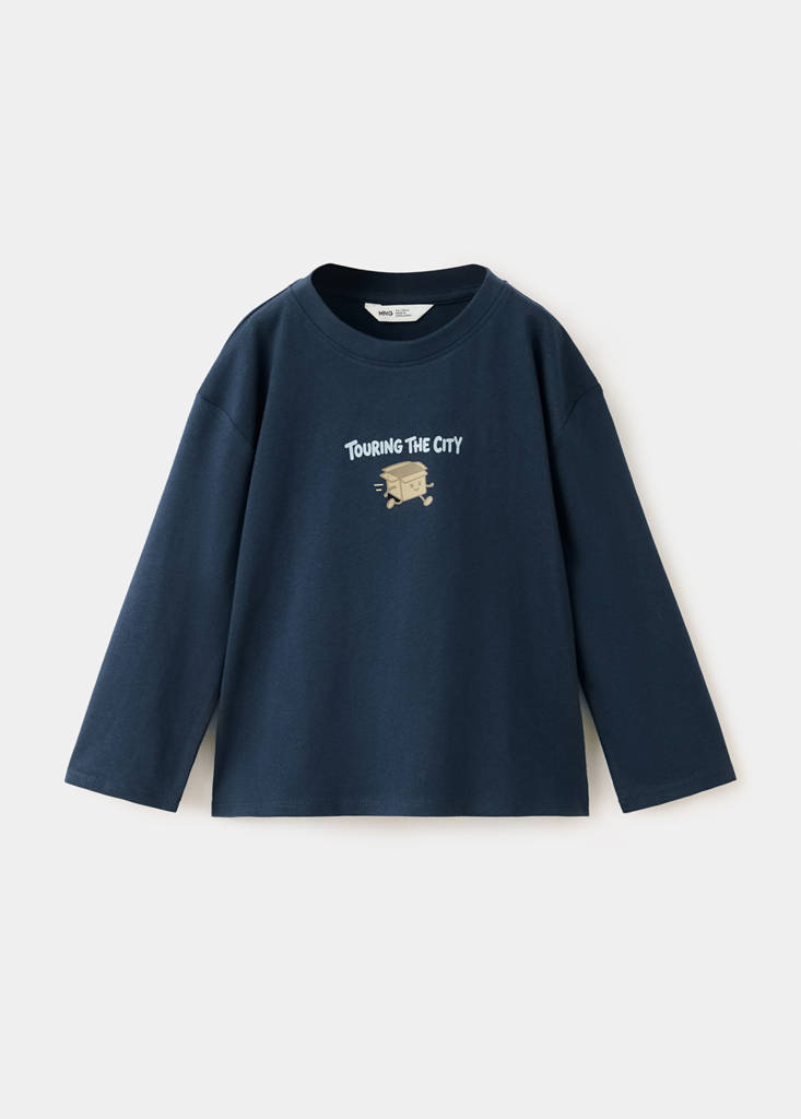 Printed cotton-blend t-shirt — Navy