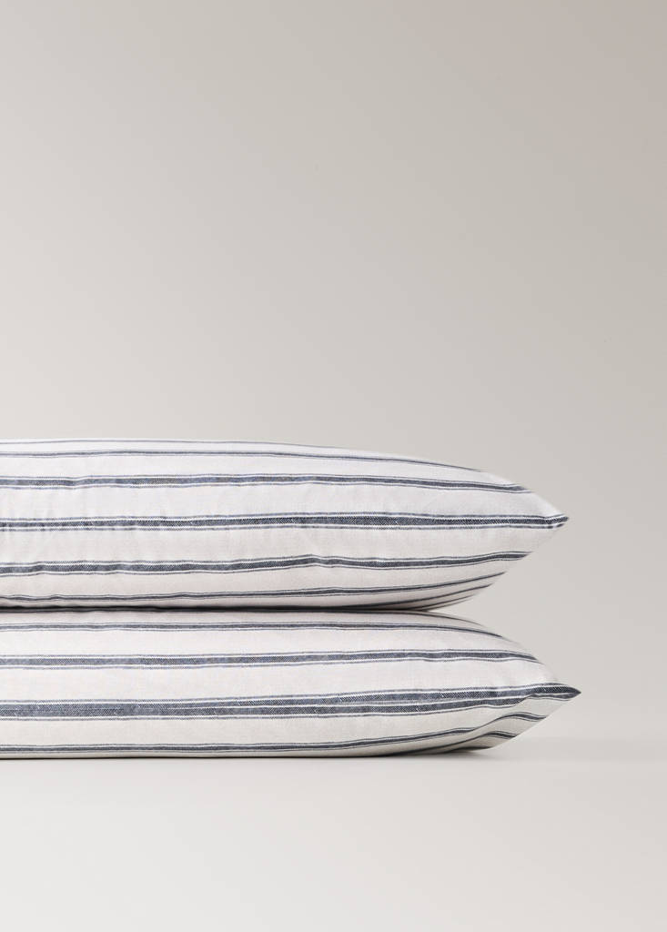 Pack of 2 cotton striped pillowcases 50x75cm — Ecru