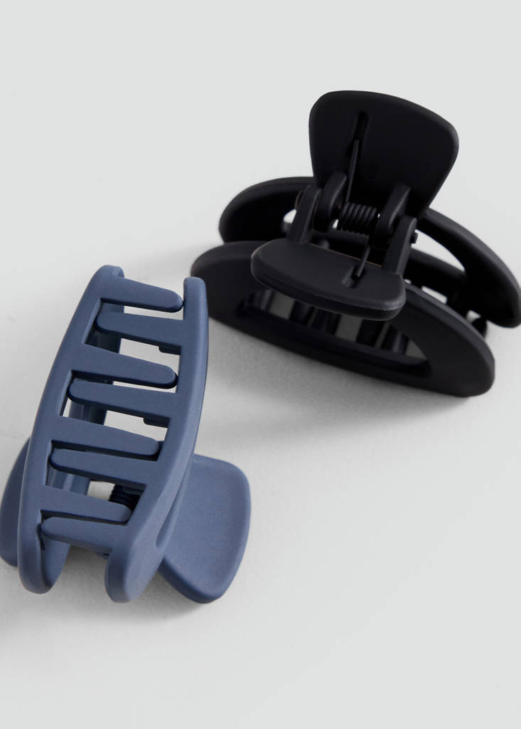 Pack of 2 fur-effect hair clips — Navy