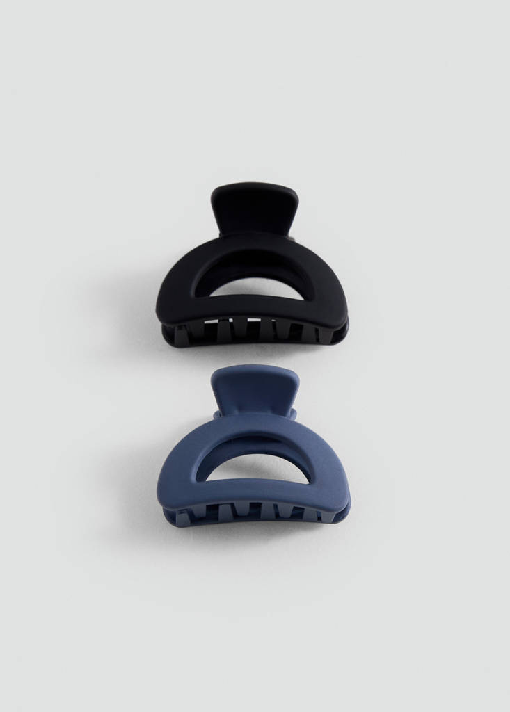 Pack of 2 fur-effect hair clips — Navy