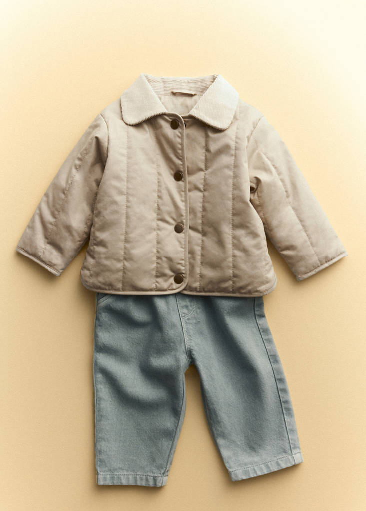 Padded anorak with corduroy collar — Beige