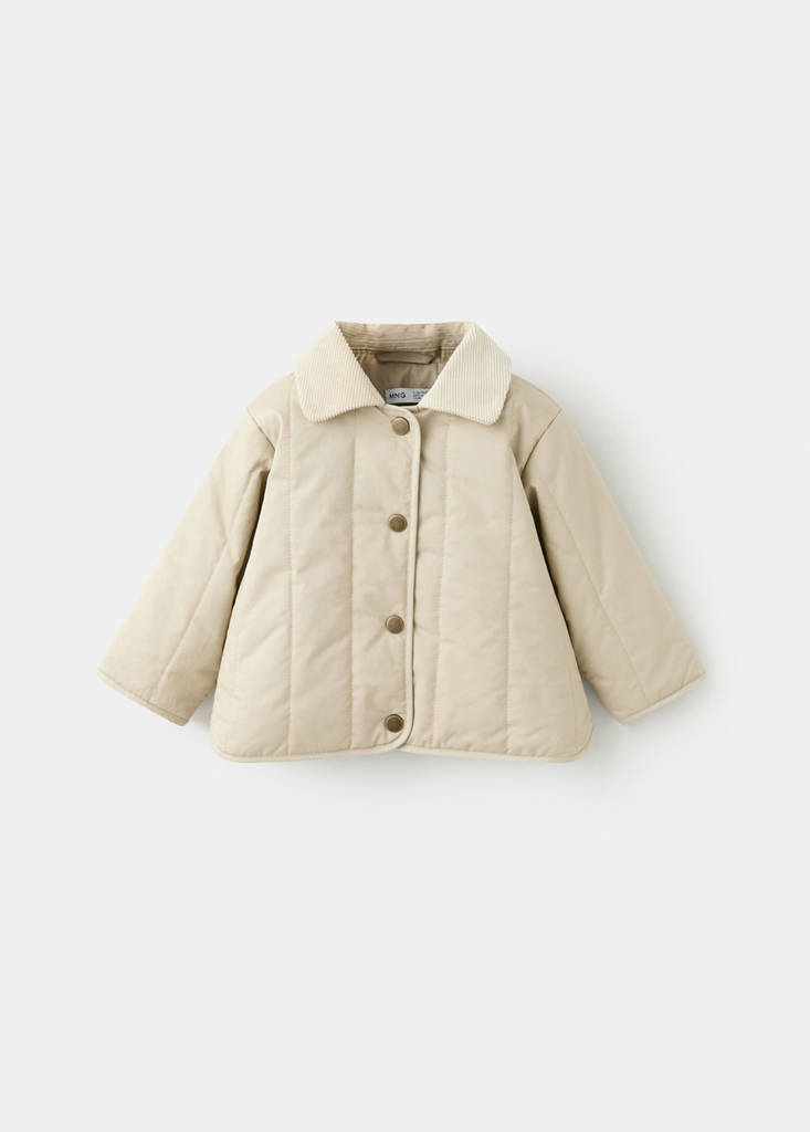 Padded anorak with corduroy collar — Beige