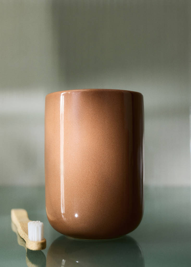 Stoneware toothbrush holder — Burnt Orange